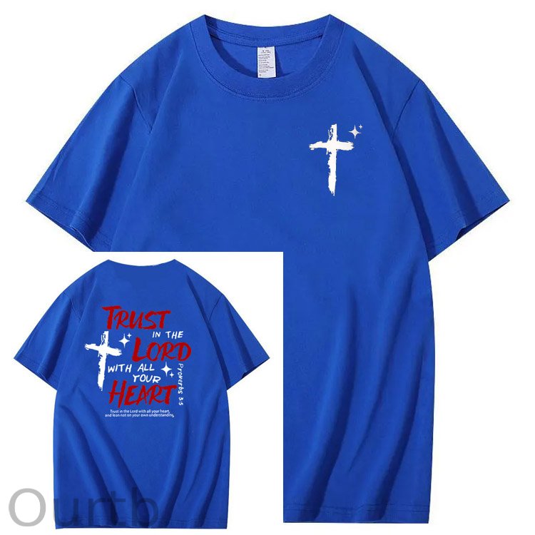 Trust In The  Lord Pattern Print Crew Neck T-Shirt