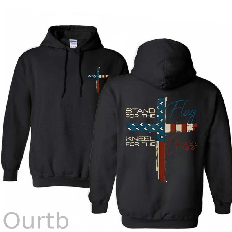 Stand For The Flag Kneel For The Cross 4th Of July Print Hoodie