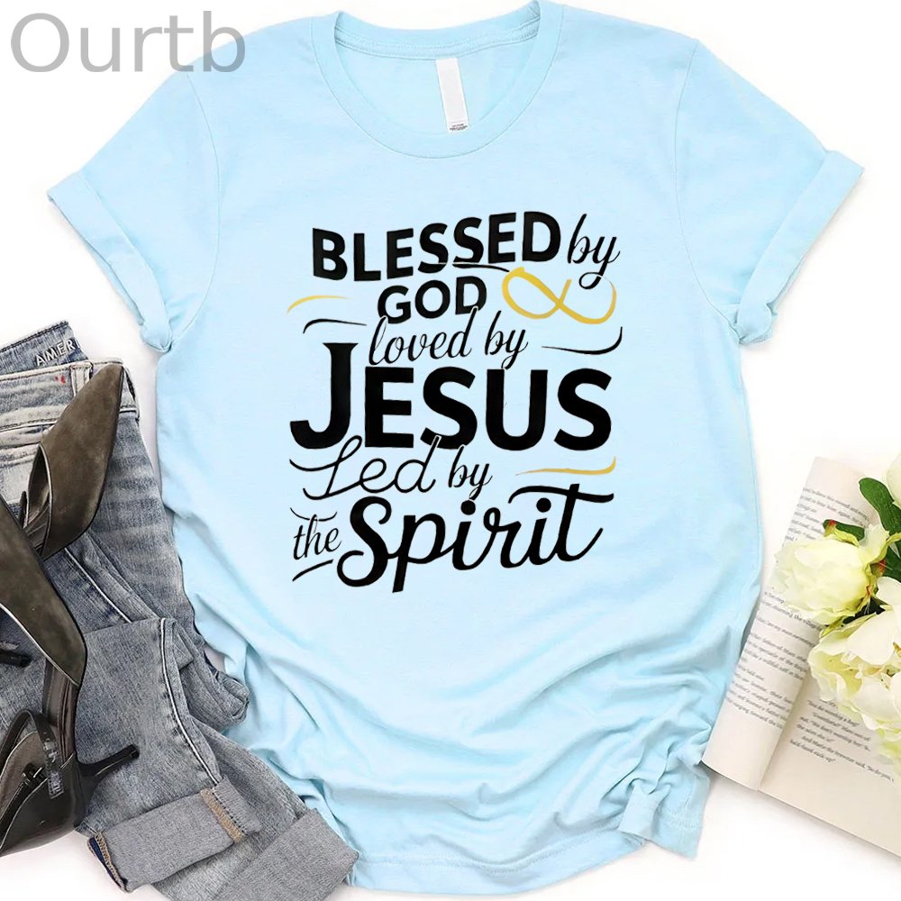 Blessed God Love By Jesus Led By The Spirit  Pattern Round-Neck T-Shirt