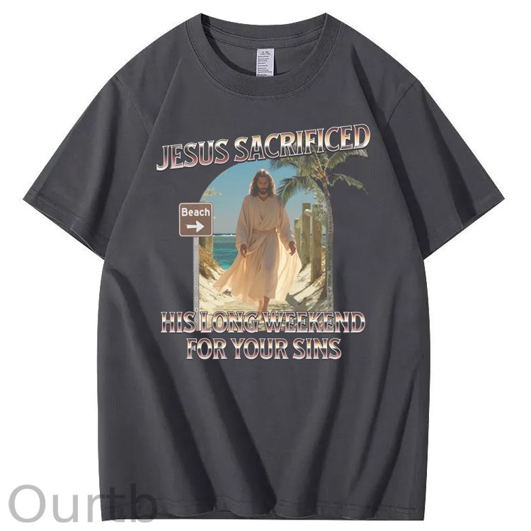 Jesus Sacrifice  Hislong  Weekend  For Your Sins Pattern Print Crew Neck T-Shirt
