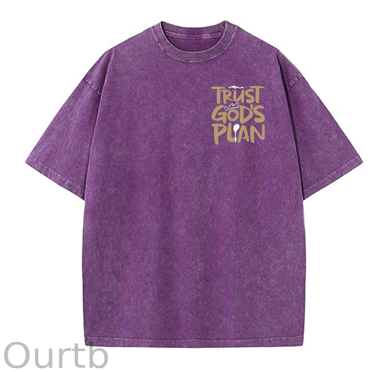Trust God's Plan Pattern Washing And Aging Process Crew Neck T-Shirt