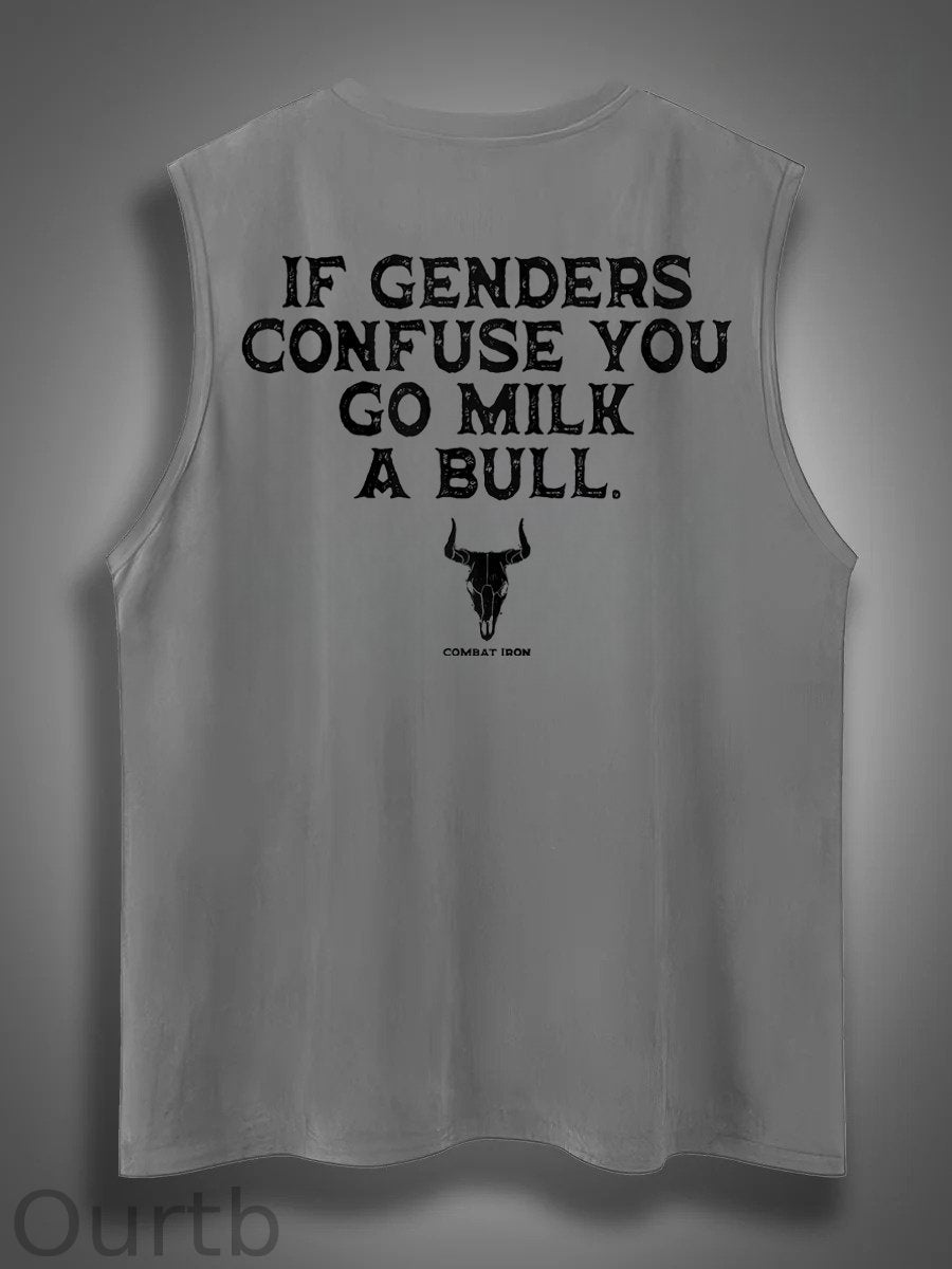 If Genders Confuse You Go Milk A Bull Print Cotton Sleeveless Tank Tops