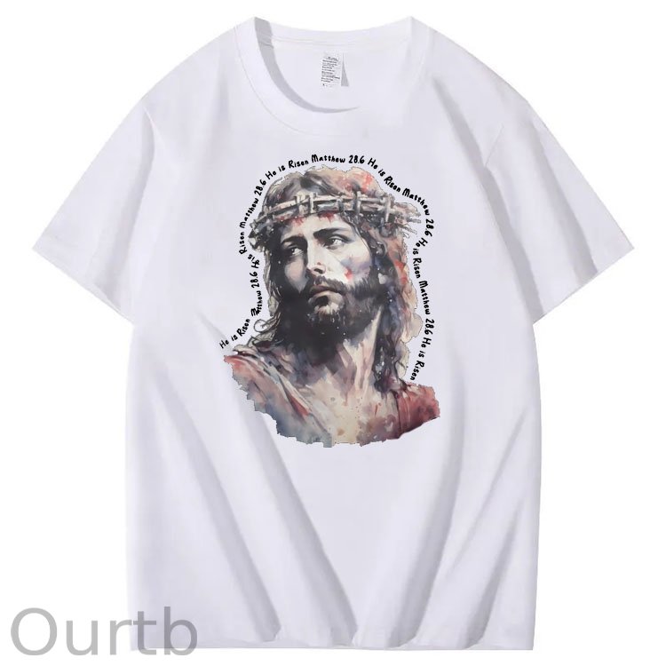 Watercolor Jesus Pattern Print Crew Neck T-Shirt