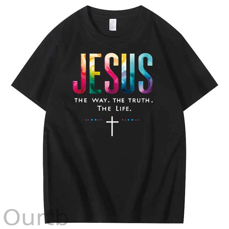 Watercolor Jesus  Pattern  Print 100%Cotton T-Shirt