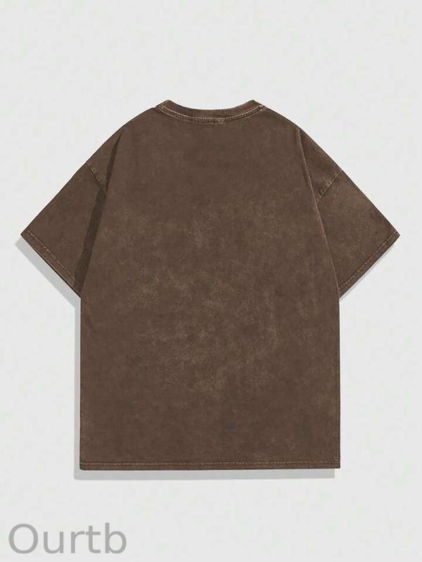 Men's Cross & Letter Print Round Neck Tee, Casual Street Short Sleeve T-shirt for Summer, Men's Top for Daily Wear