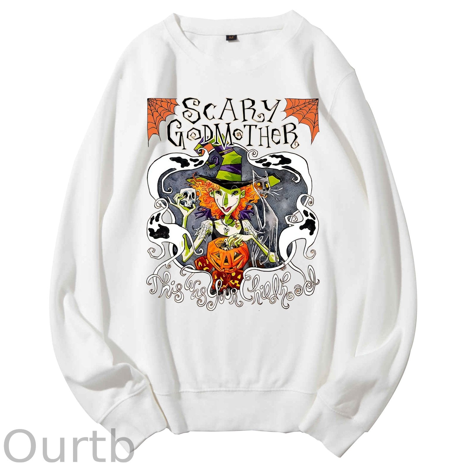 Hallloween  Scary Godmother   Pattern 100% 300g CottonCrew Neck Sweatshirt