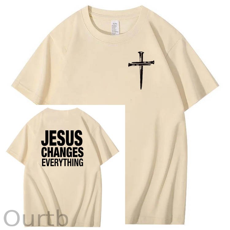 Jesus Changes Everything Pattern Print Crew Neck T-Shirt