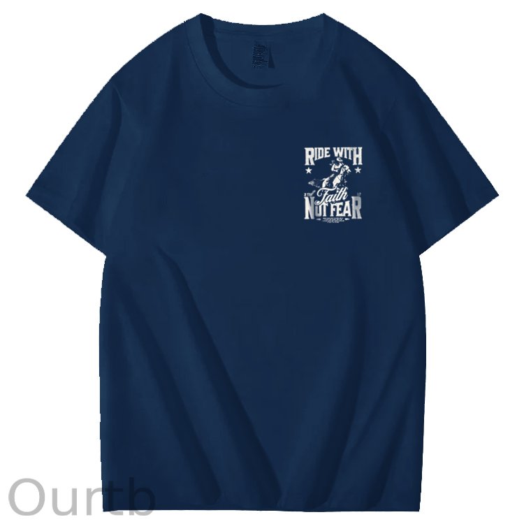 Ride With Faith Not Fear Jesus Christian Faith Art Pattern Print T-Shirt