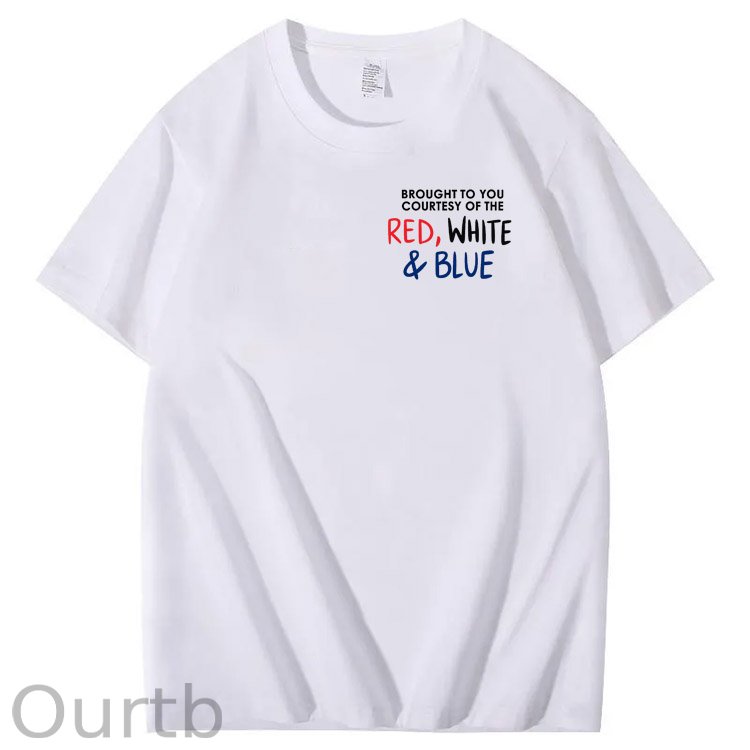 Red White And Blue  Pattern Print 100%Cotton T-Shirt