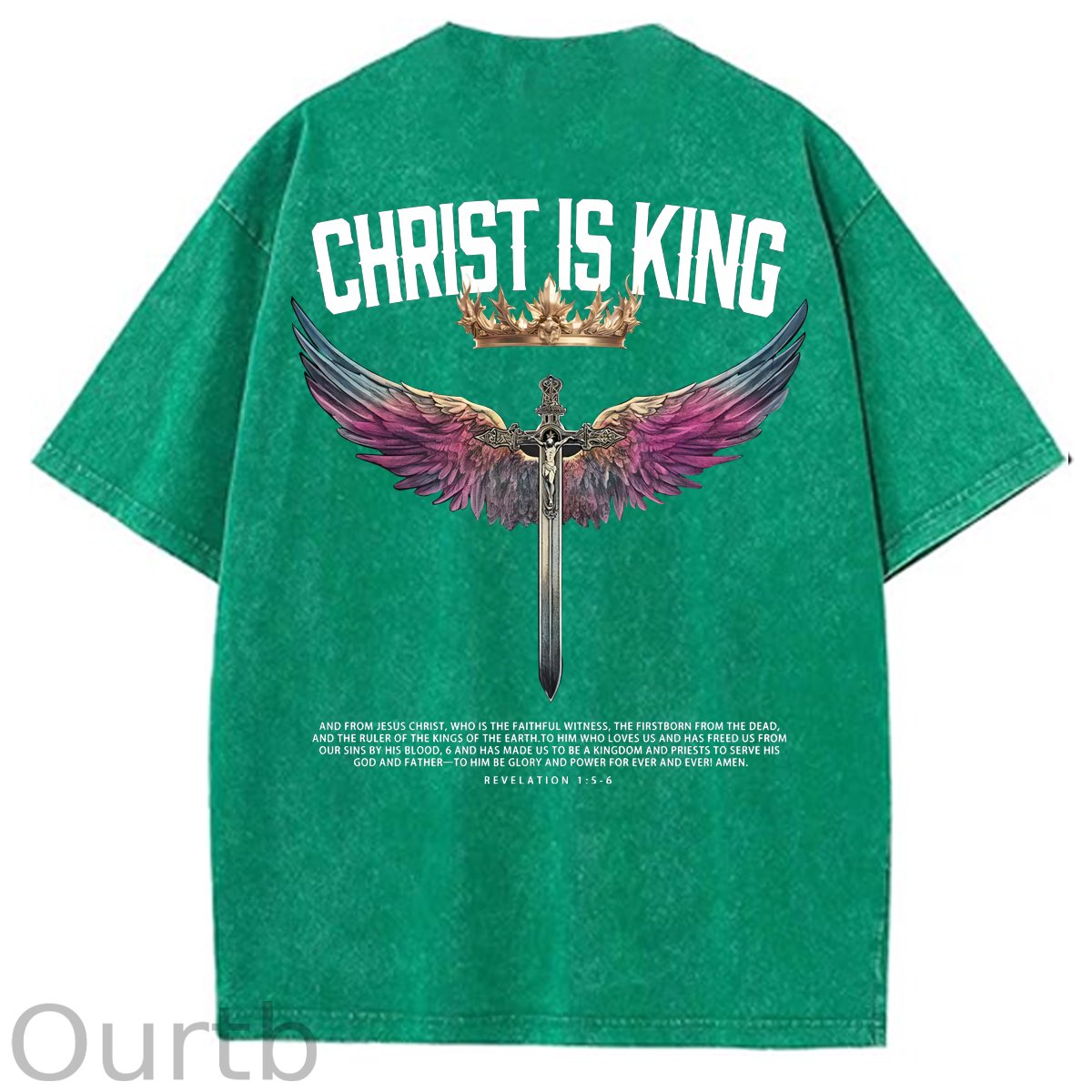 Christ Is King  Pattern Washing And Aging Process Crew Neck T-Shirt