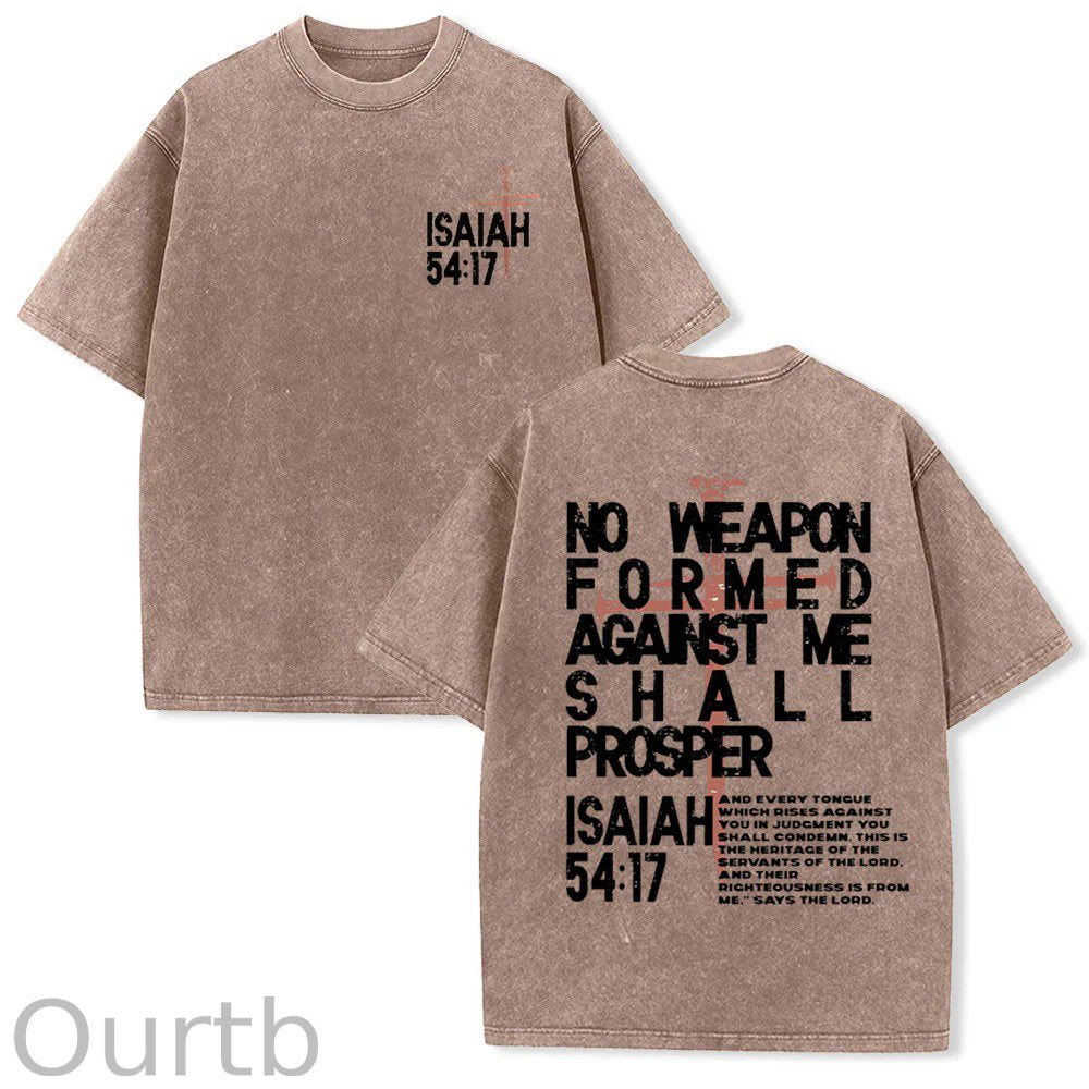 No Weapon Formed Against Me Christian Washed Cotton T-Shirt