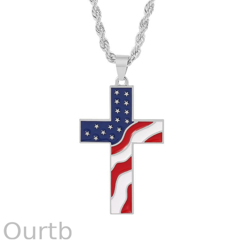 Vintage Casual American Flag Cross Necklace 65735606TO