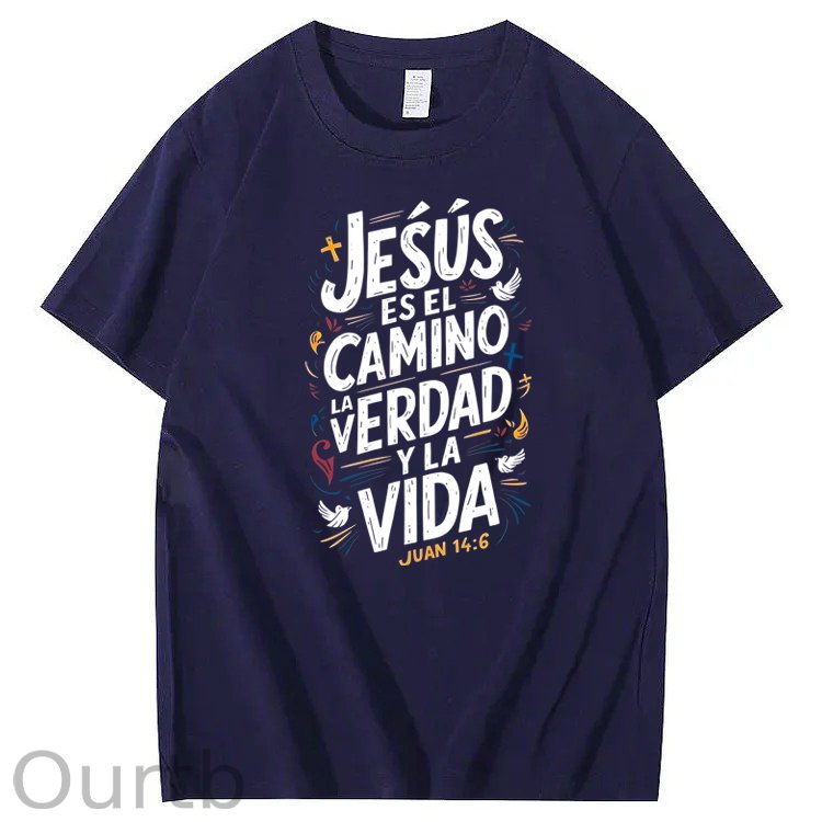 Men'S Casual Summer T-Shirt - Trendy Graphic Print, Round Neck, Machine Washable - White with Inspirational Spanish Quote "JESUS CAMINO Y VIDA", Every funny tshirt short sleeve shirt oversized tshirt