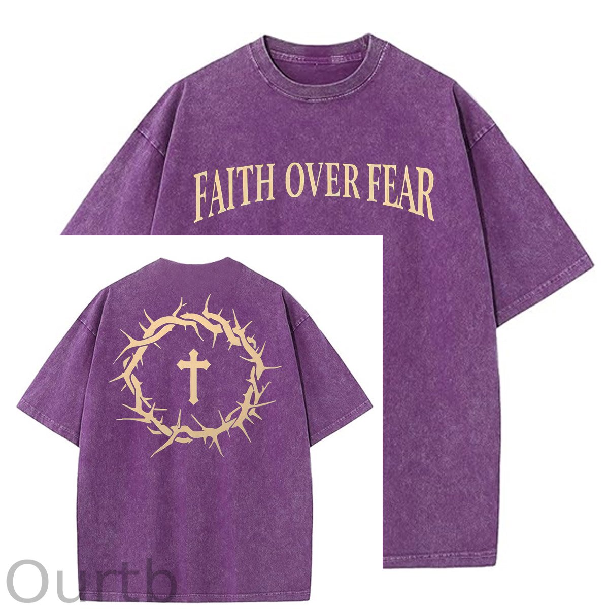 Faith Over Fear  Pattern Washing And Aging Process Crew Neck T-Shirt
