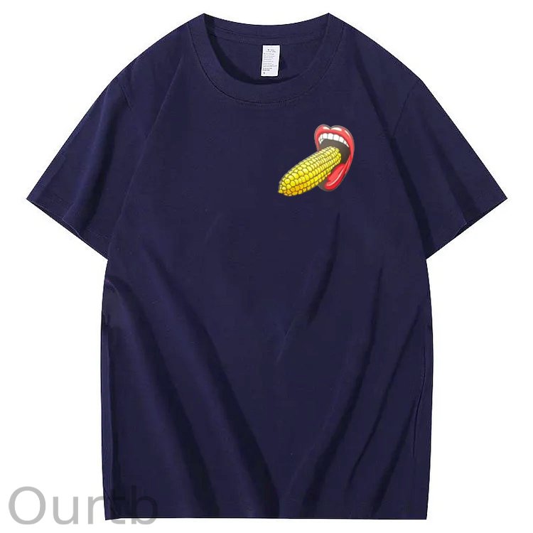 I Bet You  Eat Corn The Long Way  Pattern Print Crew Neck T-Shirt