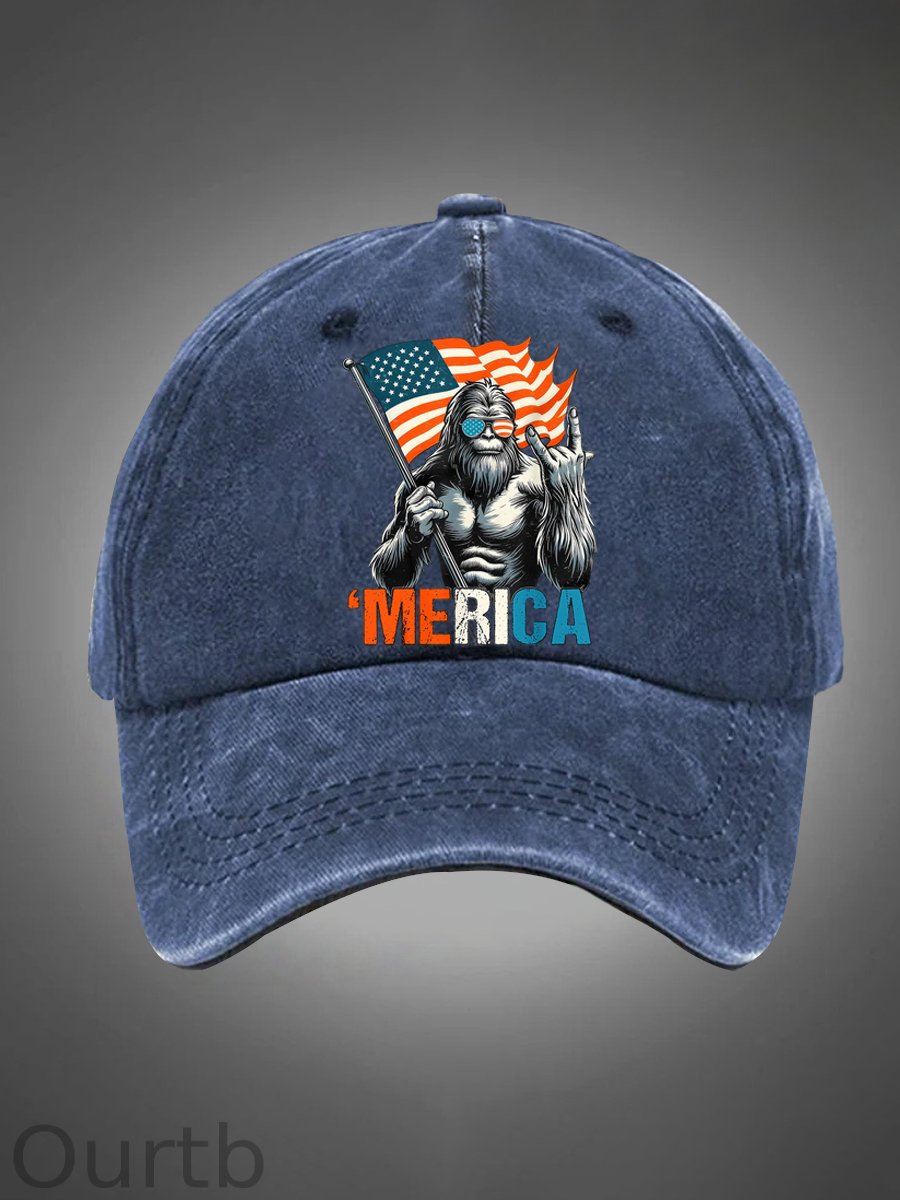 Merica Bigfoot Pattern Washed Hats