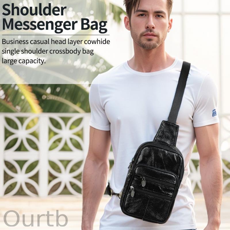 Men's Vintage Casual Leather Zipper Crossbody Messenger Bag 53061428K