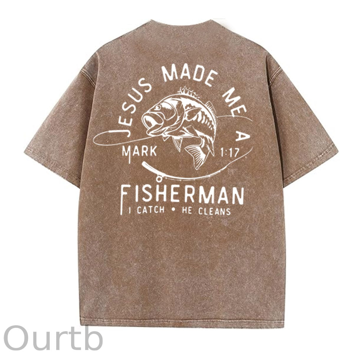 Jesus Made Me A Fisherman Pattern Washing And Aging Process Crew Neck T-Shirt