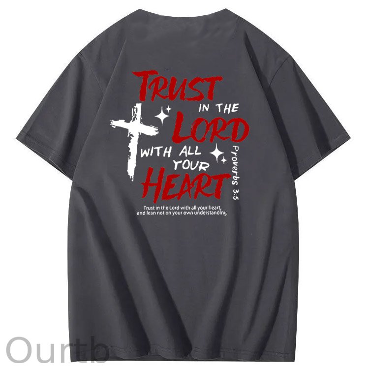 Trust In The  Lord Pattern Print Crew Neck T-Shirt