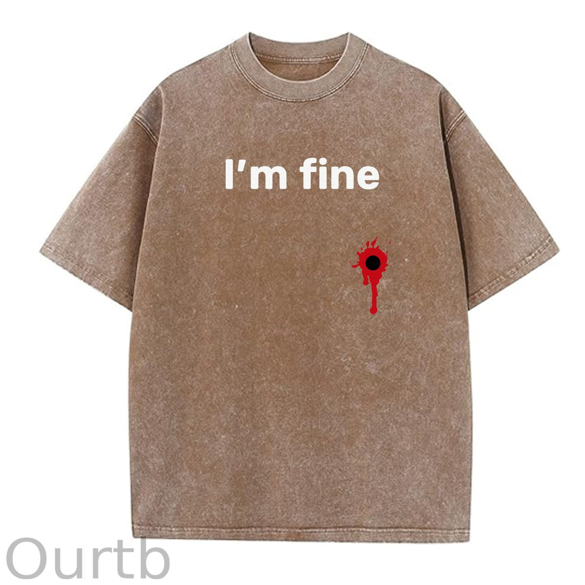I'm Fine Pattern Washing And Aging Process Crew Neck T-Shirt