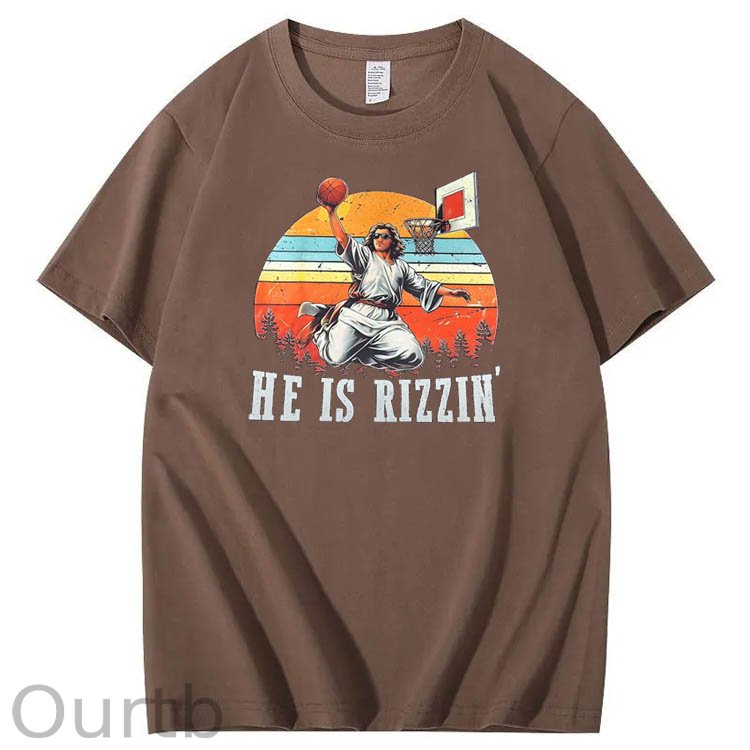 He is Rizzin' Pattern Print Crew Neck T-Shirt