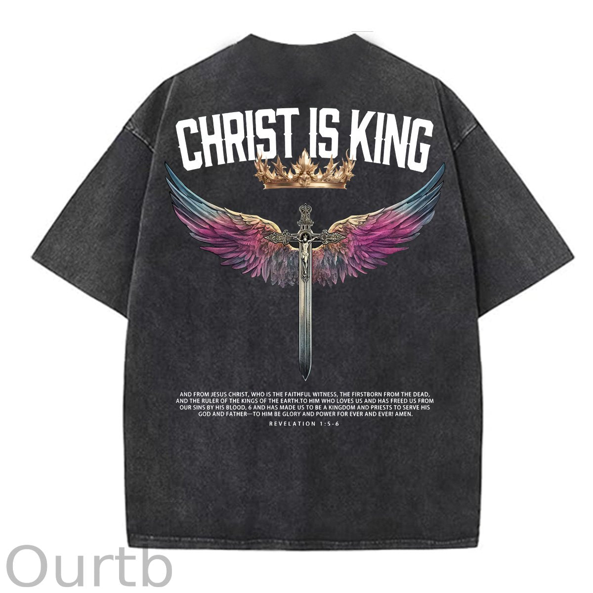 Christ Is King  Pattern Washing And Aging Process Crew Neck T-Shirt