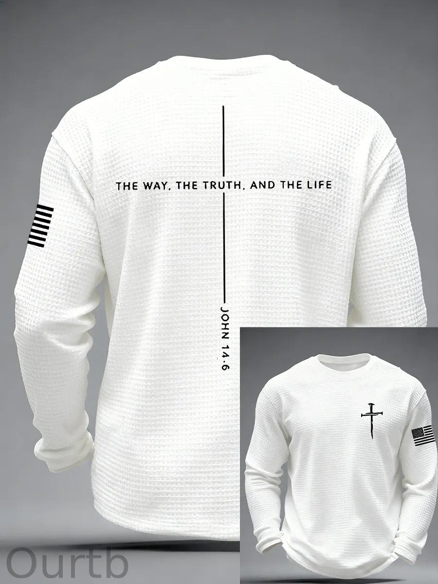 Men's Jesus The Way The Truth The Life Cross Waffle Long Sleeve T-Shirt