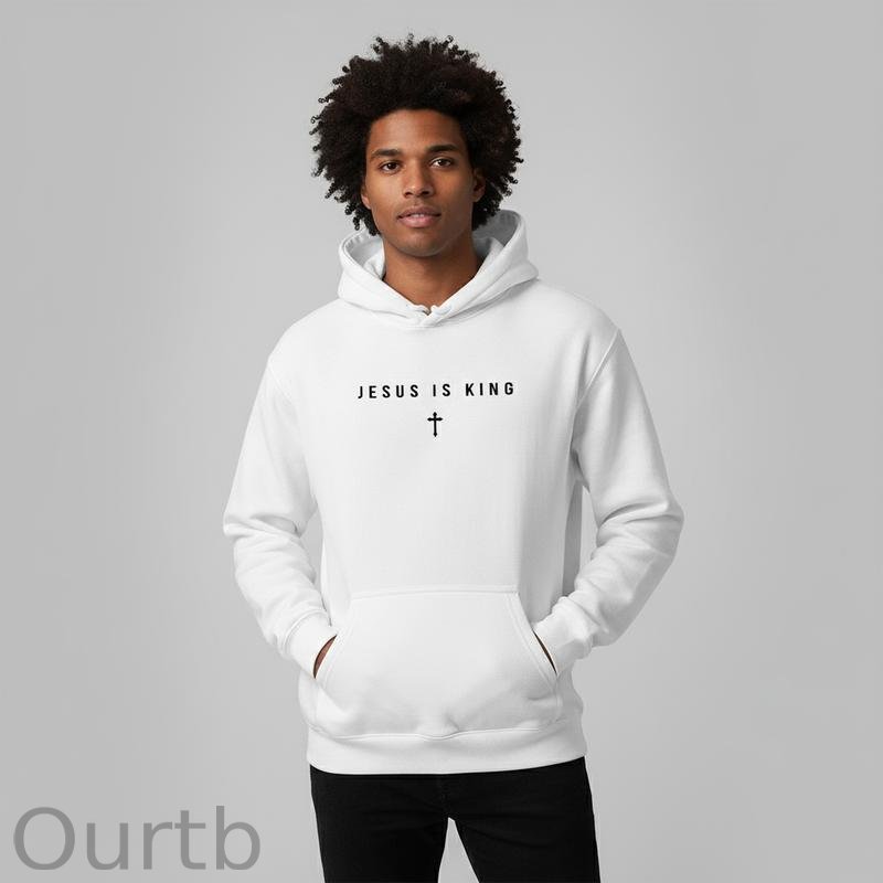 Men's Jesus Is King Cross Graphic Hoodie - Cotton Blend Black Long Sleeve Pullover Regular Fit | Soft & Breathable Fabric, Durable Print, Everyday Comfort, Machine Washable, minimalist religious daily wear