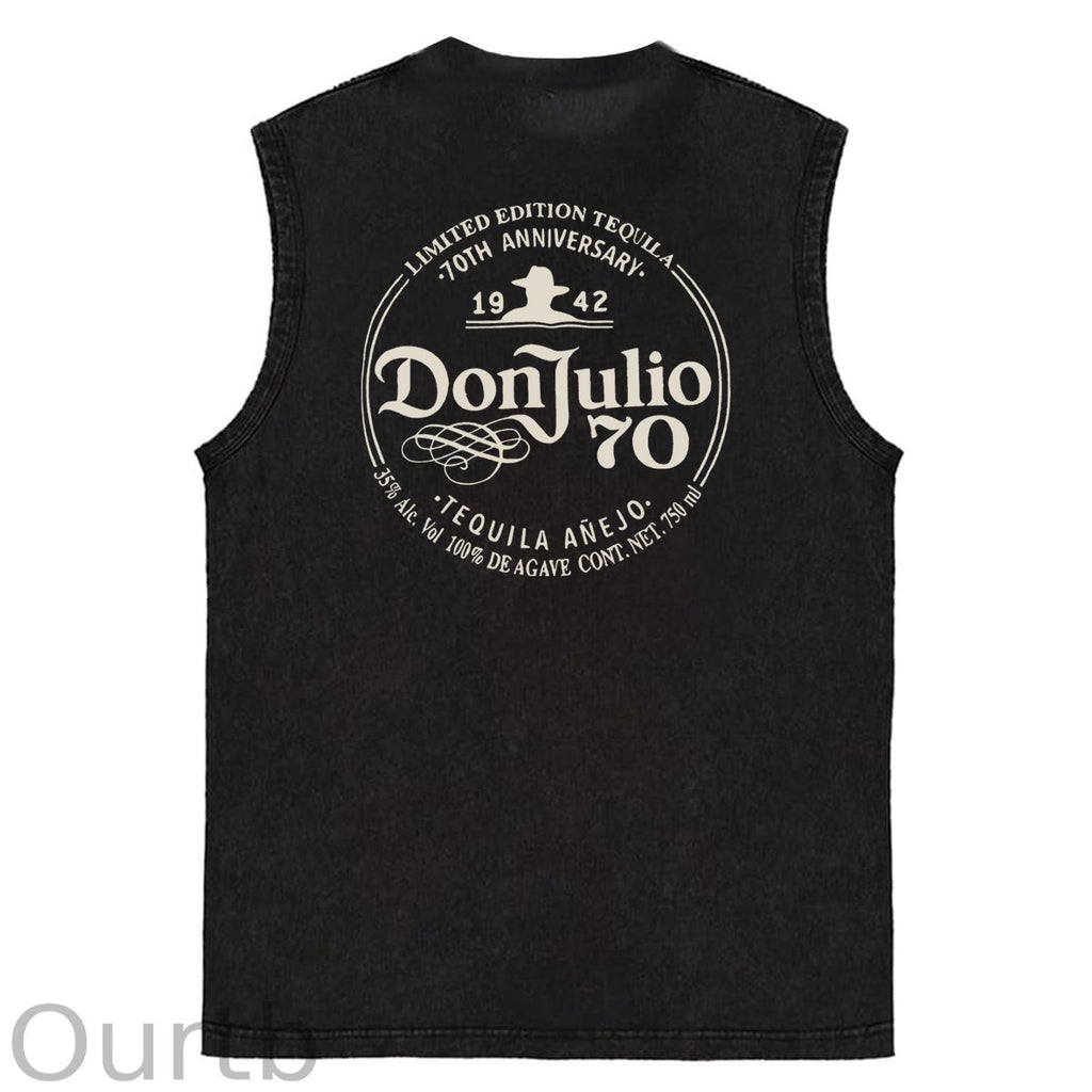 70th Anniversary Pattern Sleeveless Cotton Washed Printed Loose Vest