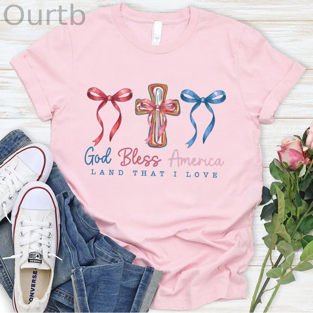 God Bless America Pattern Round-Neck T-Shirt