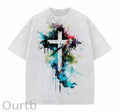Watercolor Easter Jesus Christ Washed And Distressed Craft Pint Pattern Crew Neck T-Shirt