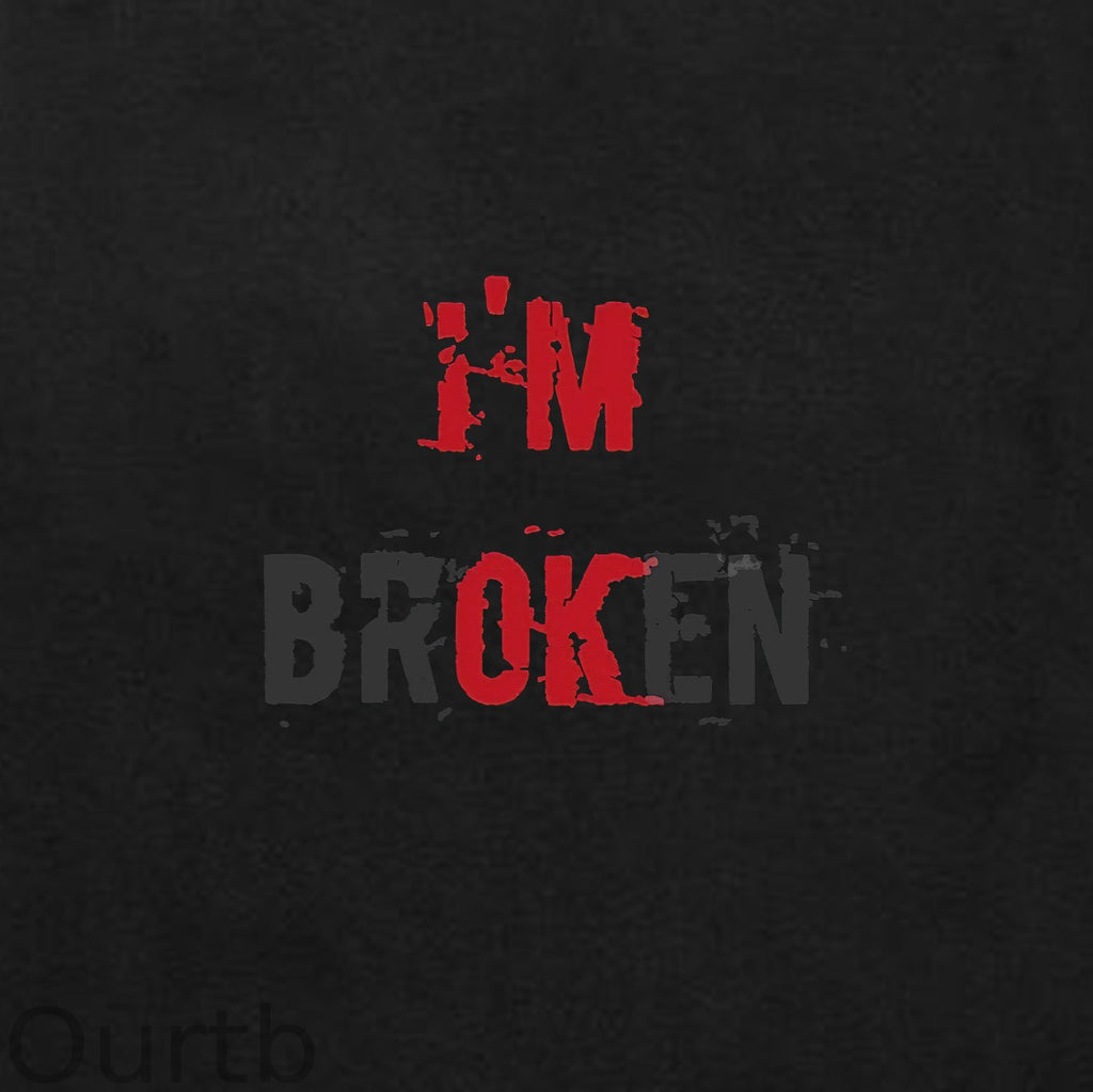 I’M BROKEN Letter Graphic Casual Black Print Hoodie