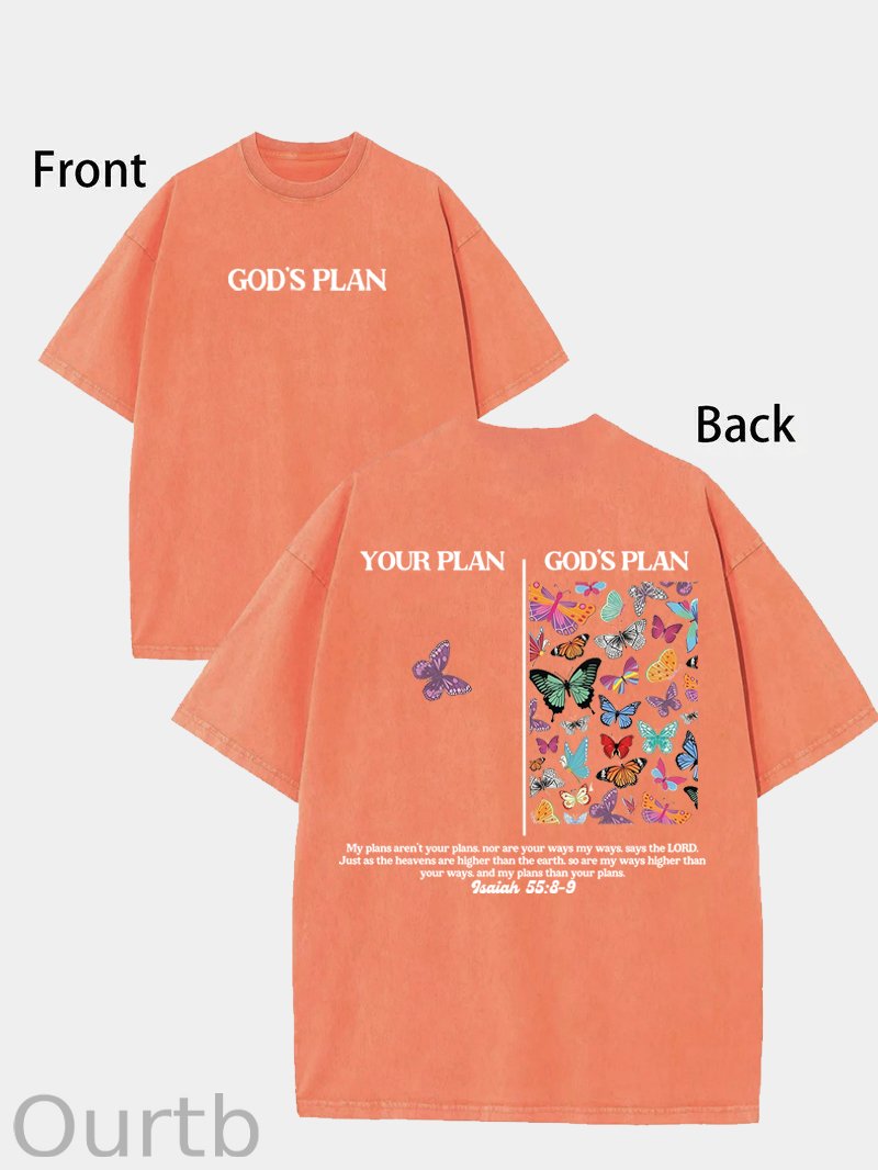[ New Collection For Women ] God's Plan Unisex Washed T-Shirt, Christian t shirts, Vintage 90s Graphic Tee, Gift Top Womenswear Cotton Streetwear Summer, Gift For Her, For Mom, For Womenswears