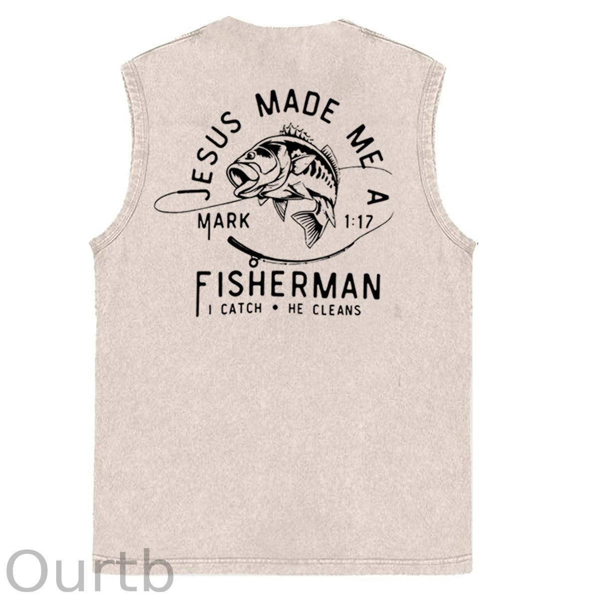 Jesus Made Me A Fisherman  Pattern Sleeveless Cotton Washed Printed Loose Vest