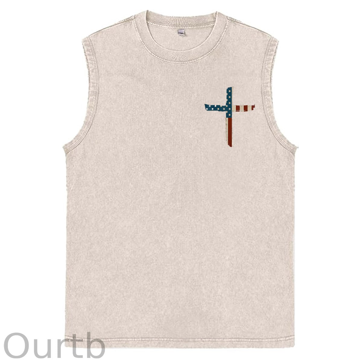 Stand For The Flag Kneel For The Cross 4th Of July Print Washed Cotton Sleeveless Tank Tops