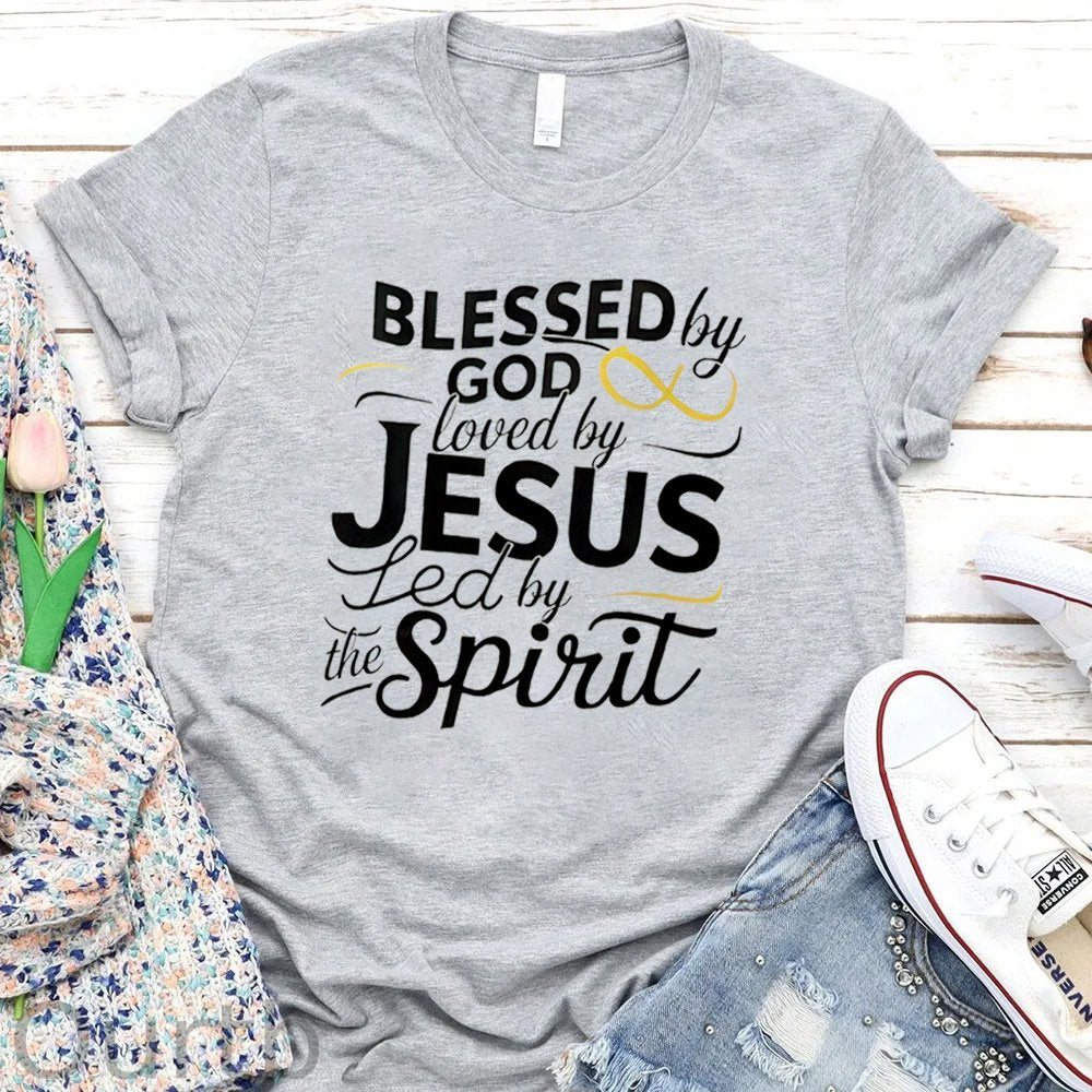 Blessed God Love By Jesus Led By The Spirit  Pattern Round-Neck T-Shirt