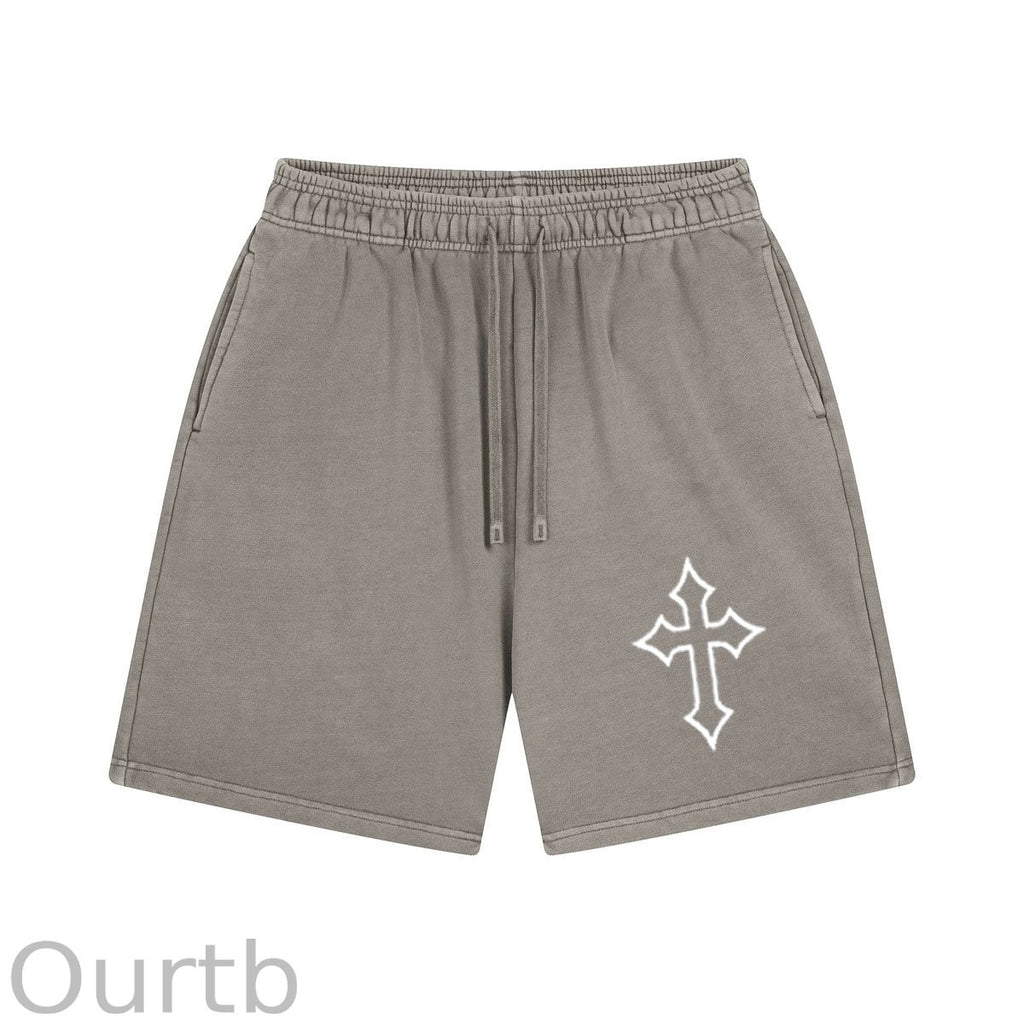 Hollow Cross Pattern Print Craft Shorts Pants