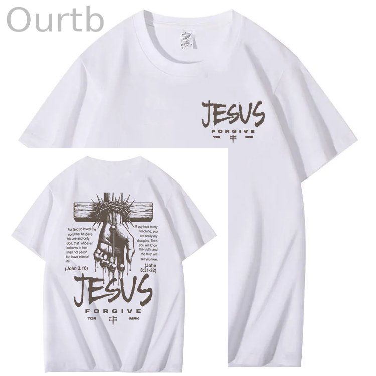 Jesus Forgive Pattern Print 100%Cotton T-Shirt