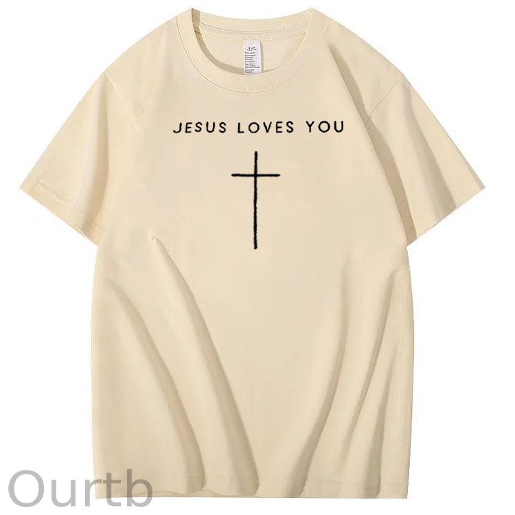Jesus Loves You Pattern Print Crew Neck T-Shirt