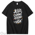 Men'S Casual Summer T-Shirt - Trendy Graphic Print, Round Neck, Machine Washable - White with Inspirational Spanish Quote "JESUS CAMINO Y VIDA", Every funny tshirt short sleeve shirt oversized tshirt