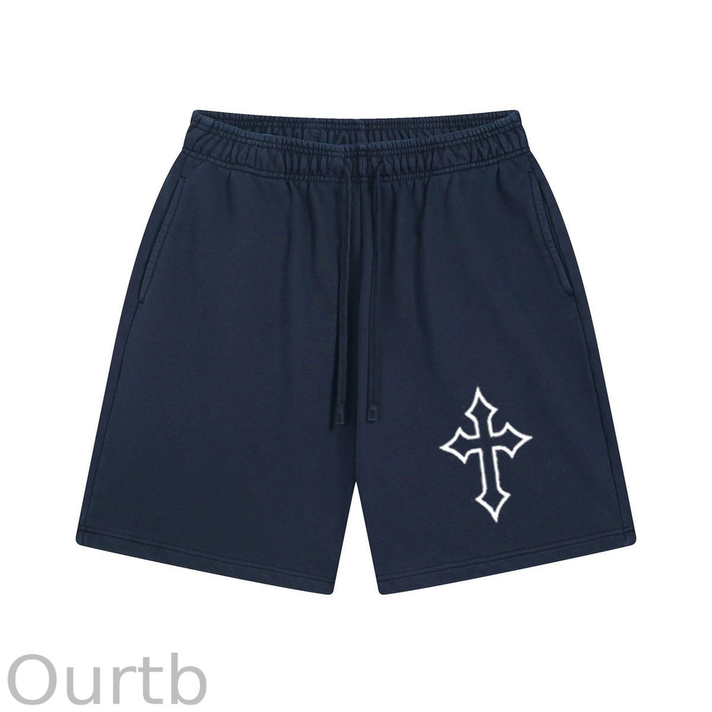 Hollow Cross Pattern Print Craft Shorts Pants