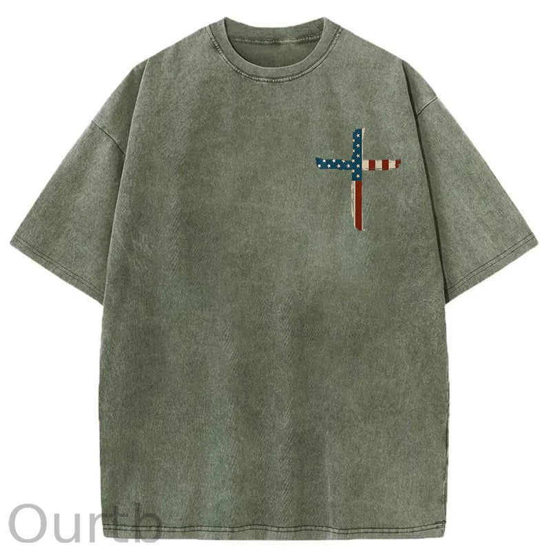 Stand For The Flag Kneel For The Cross 4th Of July Washed T-Shirt