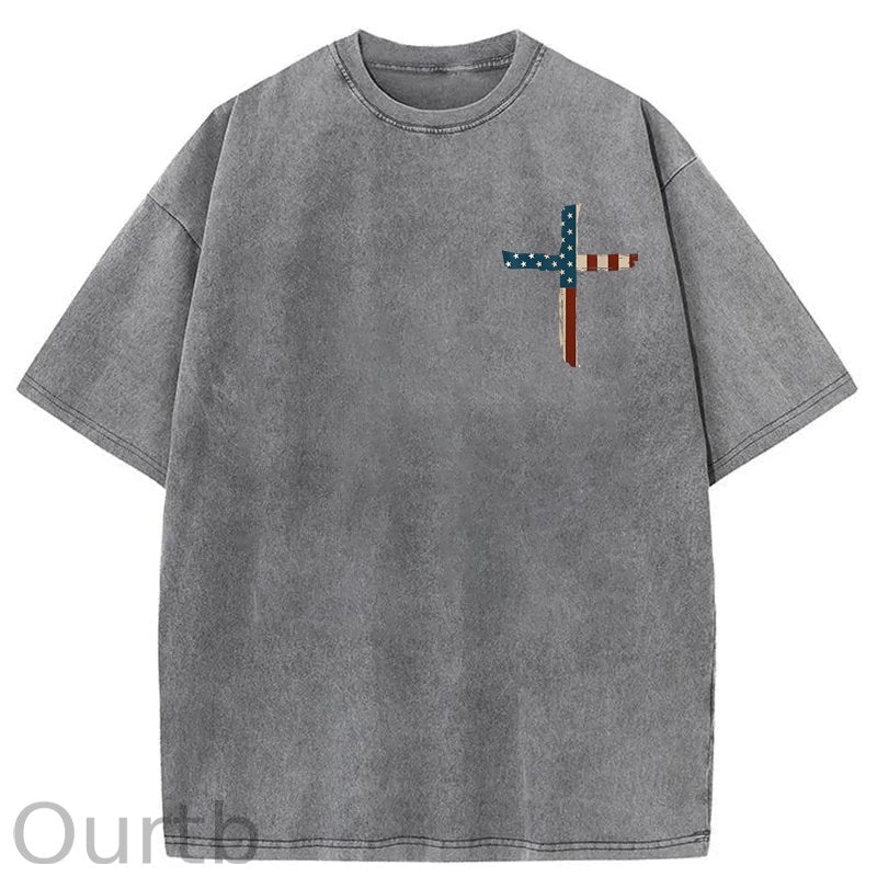 Stand For The Flag Kneel For The Cross 4th Of July Washed T-Shirt