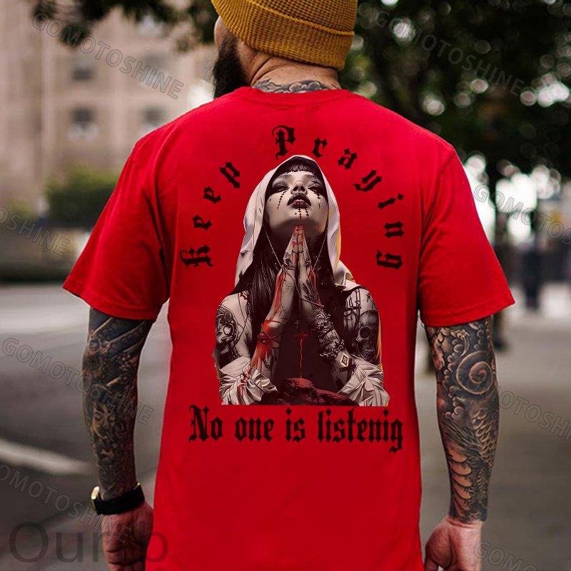 KEEP PRAYING NO ONE LISTENING Bleeding Nun Print Men's T-Shirt