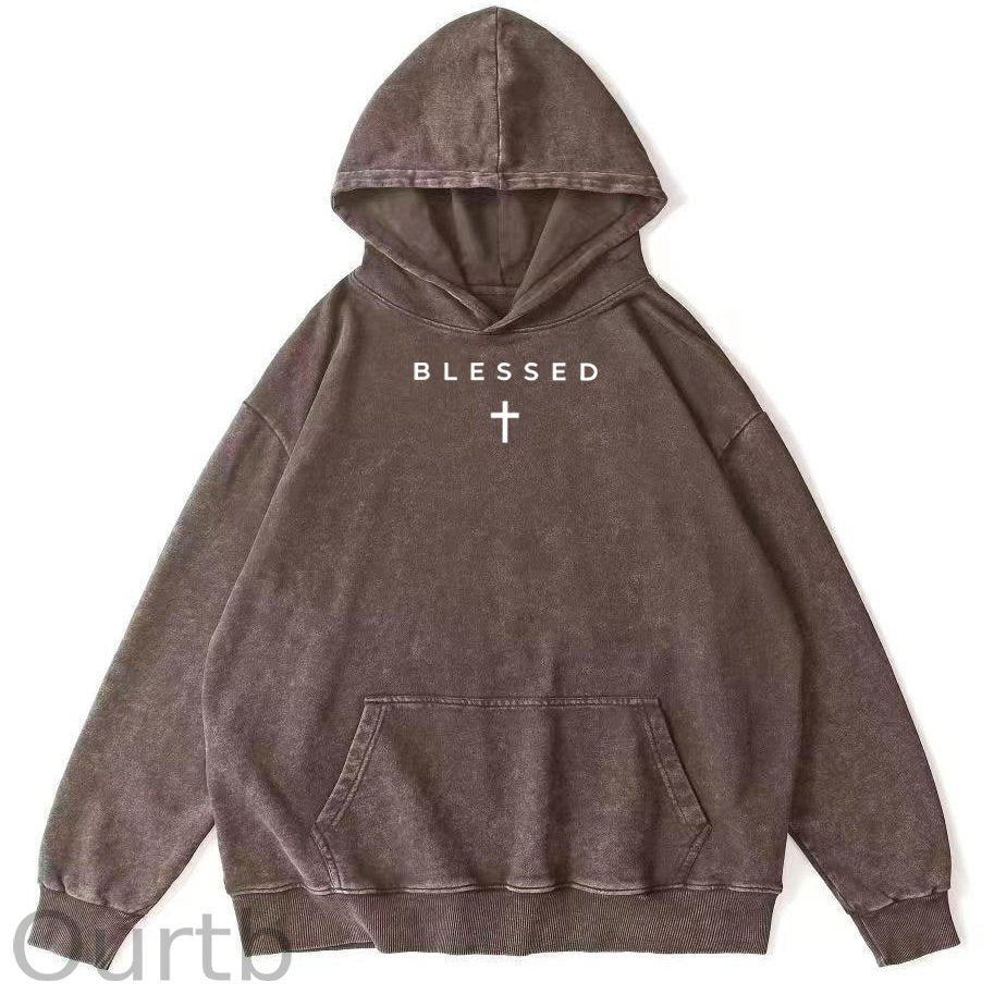 Cross Blessed 100% 300g Cotton Washed Hooded Sweatshirt
