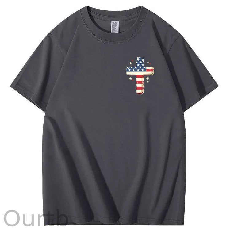 Independence Day Stars&Stripes Jesus Chirs Pattern Print T-Shirt