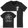 Jesus Made Me A Fisherman Pattern Print 100%Cotton V Neck T-Shirt