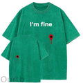 I'm Fine Pattern Washing And Aging Process Crew Neck T-Shirt
