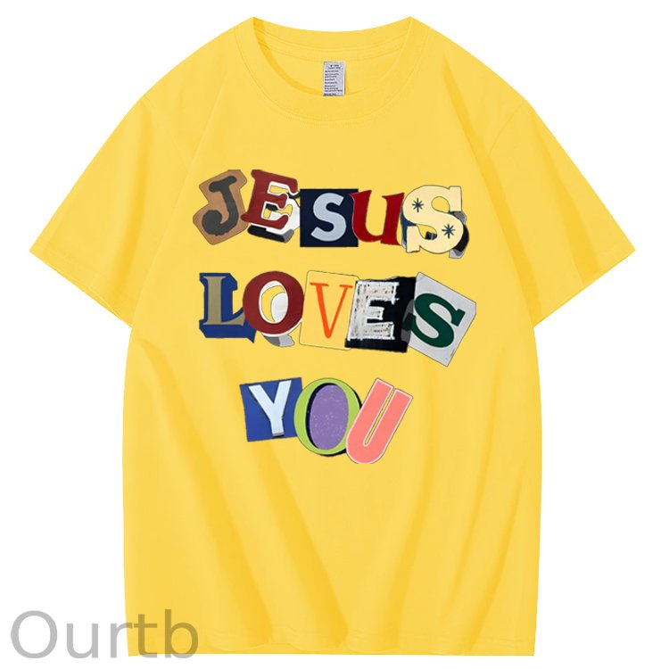 Jesus Loves You  Pattern  Print 100%Cotton T-Shirt