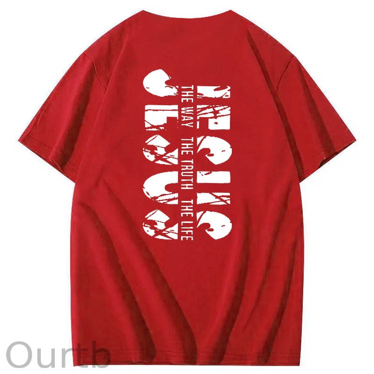 Jesus The Way The Truth The Life  Pattern Print Crew Neck T-Shirt
